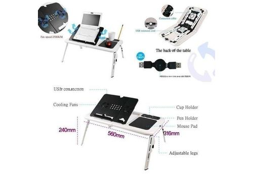 E-TABLE pliable pour PC Portable Réglable avec Ventilateur de Refroidissement Intégré au meilleur prix au Maroc