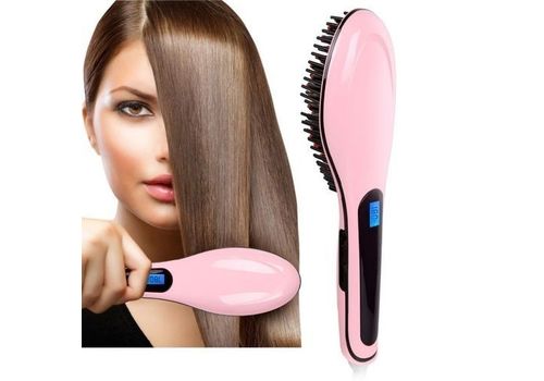 Brosse lissante chauffante électrique - Rose au meilleur prix au Maroc