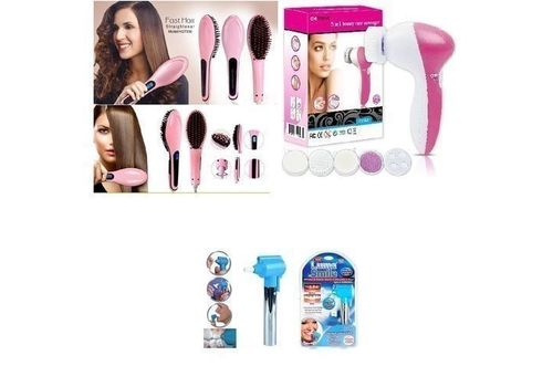 Pack Brosse cheveux lissante électrique + Brosse de nettoyage pour visage 5 en 1 + Blanchissant LUMA SMILE au meilleur prix au Maroc