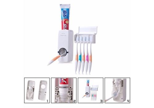 Distributeur Automatique Dentifrice avec Porte Brosse à Dent Collé au Mur au meilleur prix au Maroc